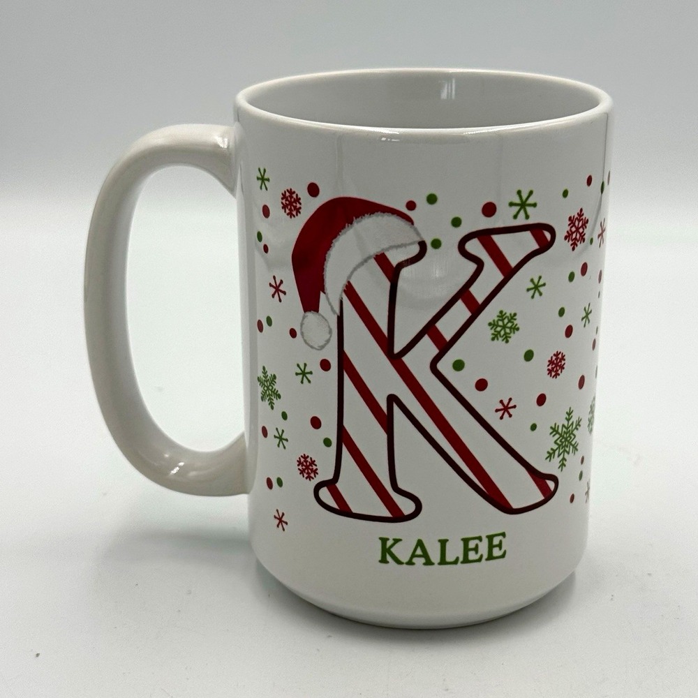 Orca Coatings 11oz Ceramic Coffee Mug Monogram K "KALEE" Snowflake Holiday